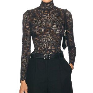 New Beaufille Rodin Blouse in Black lace mesh long sleeve sheer top